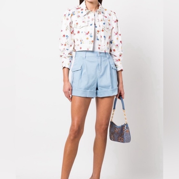 Alice + Olivia Off White Multi Renee Embroidered Cropped Denim Jacket XS NWOT - Picture 2 of 11